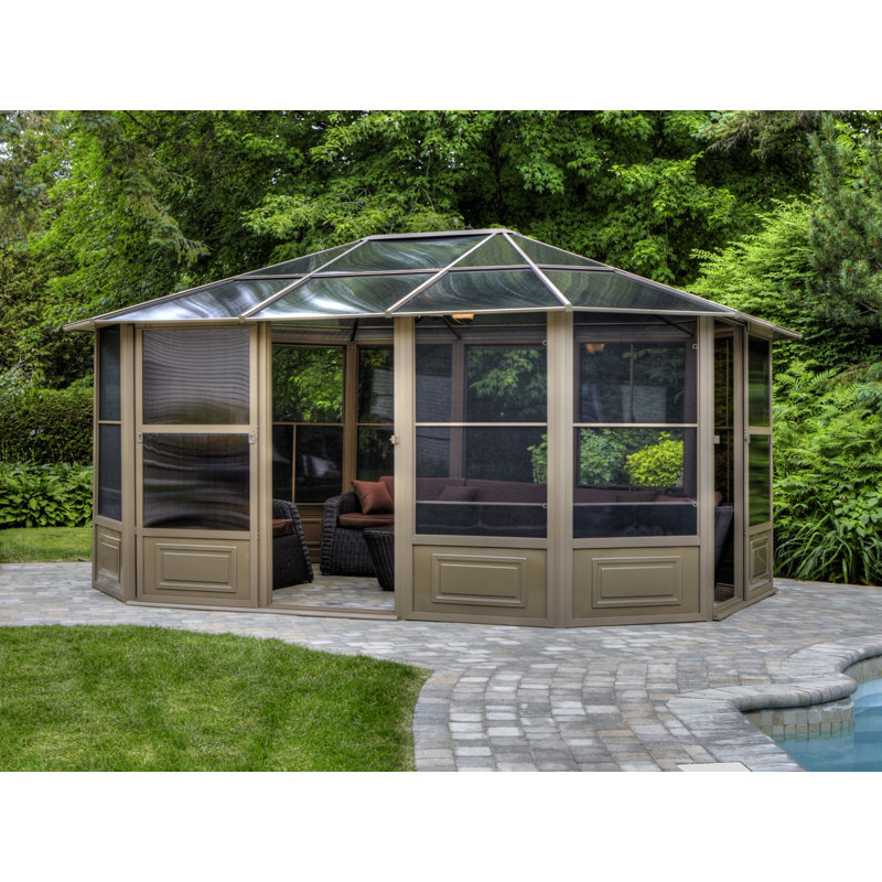 Gazebo Penguin Florence Solarium 12 Pi x 15 Pi Toit De Polycarbonate En Sable, Beige, 15 pi L x 12 pi P 