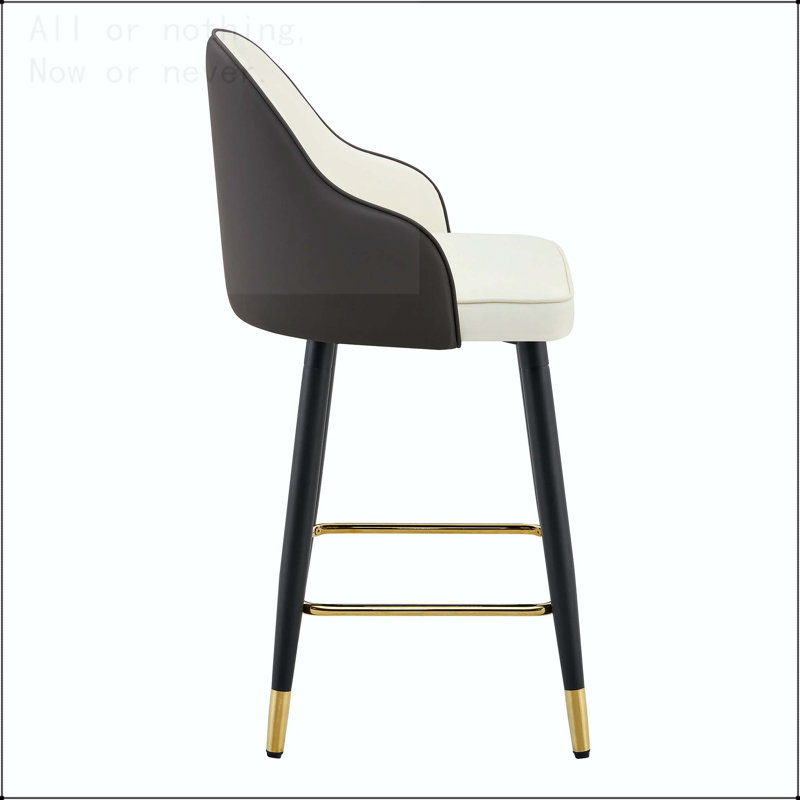 PU Leather Bar Stool Set with Gold Accent Footrest and Ergonomic Back, White Black