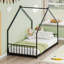 Structure de lit simple en forme de toit noir avec bandes à DEL, longueur 78,5 po, largeur 40,9 po, hauteur 58,4 po, éclairage silencieux et sécuritaire, structure-1224942781-1224942783