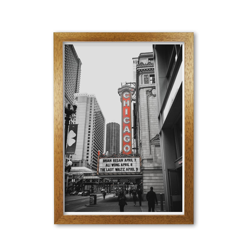 Chicago Theatre - Print, Honey Oak Frame, 30 cm H x 21 cm W x 5 cm D