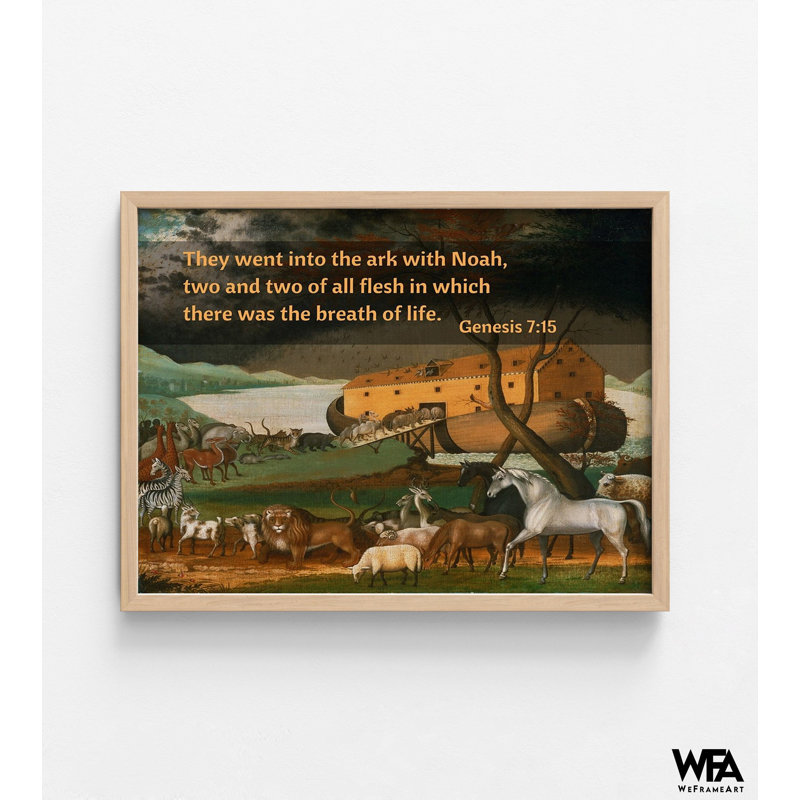 Arche de Noé par Edward Hicks, citation de verset biblique extra large Genèse 7:15, art mural de l'arche de Noé, impression de paysage biblique religieuse