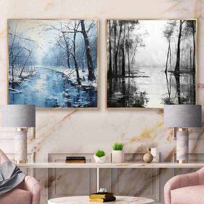 Enchanted Winter Woods River - Forest River Square Collage Set Of 2