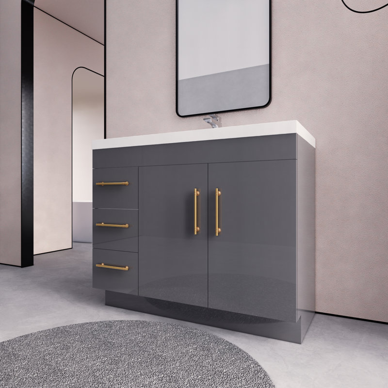 42'' Single Bathroom Vanity with Acrylic Top, Gray