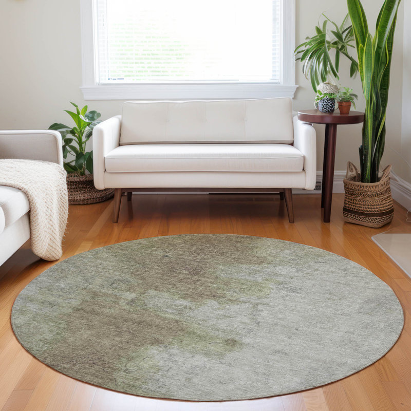Machine Washable Indoor/Outdoor Xhevrie Taupe Rug, Round 8'