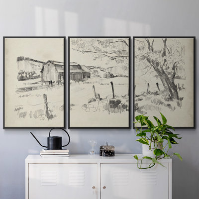 Vue croisée de grange II - Toile encadrée multi-pièces