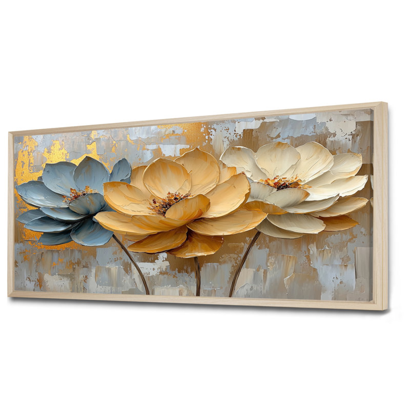 Morgayne Golden Succulent Bloom In The Arid II - Succulent Wall Art, H 28 po x l 60 po, Impression encadrée flottante