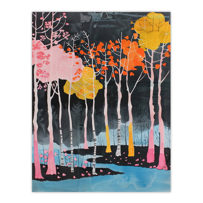 River Birch Trees Watercolour Wall Art Print