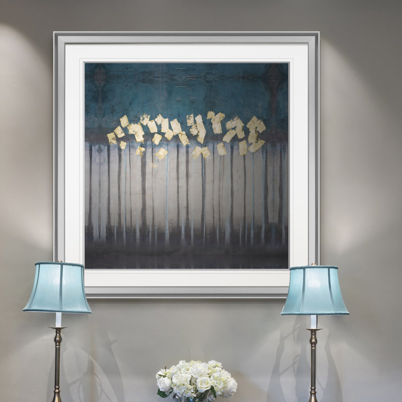 « embellied treeline ii », peinture, H 16 po x l 16 po x p 1,5 po, Encadrement argenté