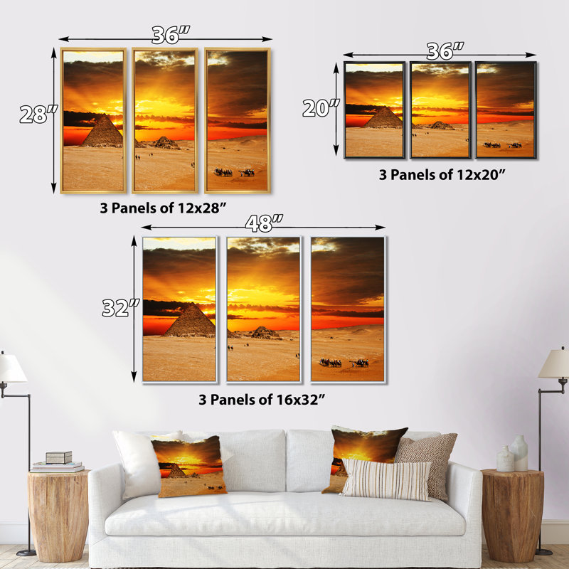 Camel Caravan At Sunset - Photographie de 3 pièces sur toile, Noir, H 28 po x l 36 po x P 1 po