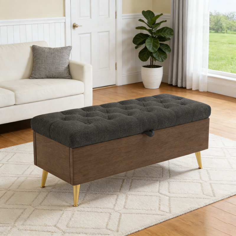 Banc de rangement moderne avec repose-pieds rembourré pour le salon, la chambre à coucher et le vestibule avec compartiment caché spacieux, gris