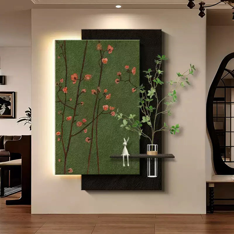 Murale de plante grès vert hydroponique tridimensionnelle de style médiéval, H 51,18 po x l 33,86 po x P 1,57 po