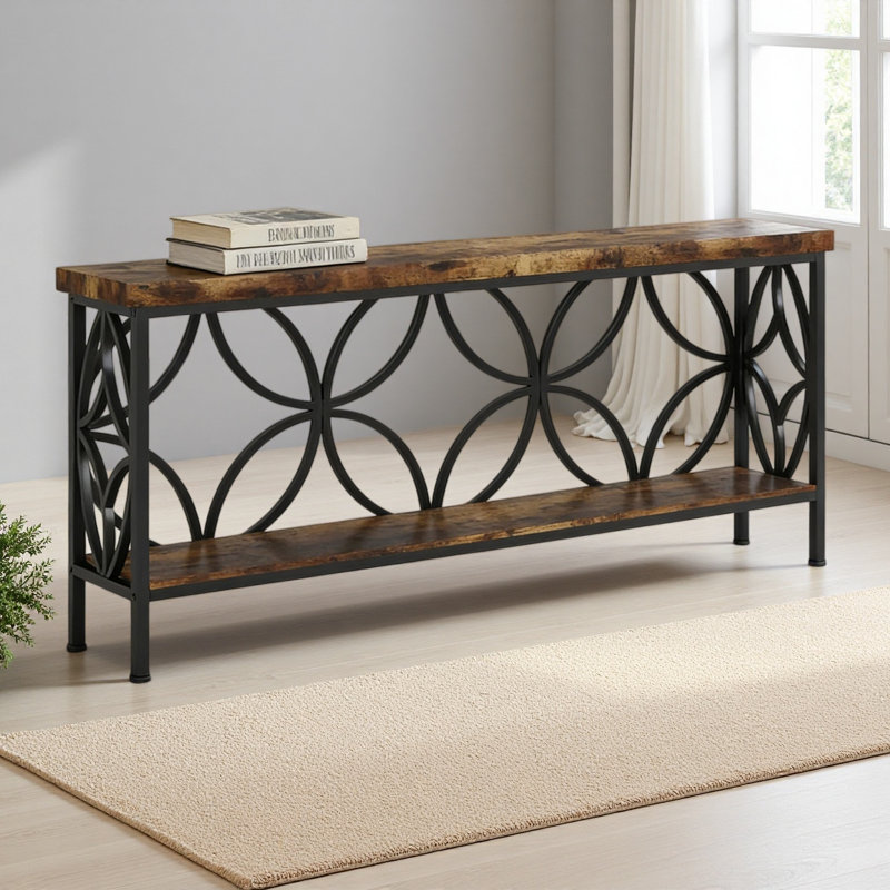 Coffee Table,2-Tier Console Table,Modern Sofa Table, Rustic Brown