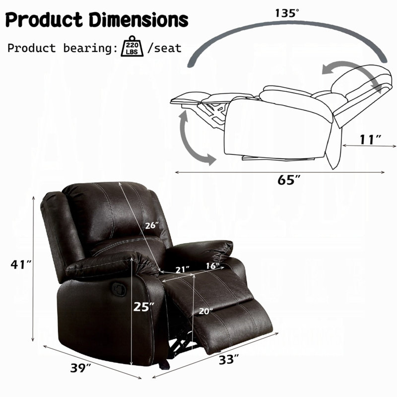 Zuriel Motion Rocker Recliner, Brown Faux Leather