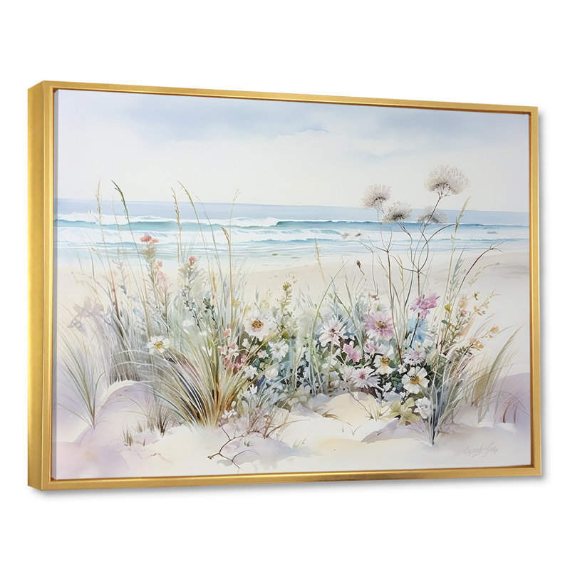 Wildflowers On The Beach II, 16" H x 32" W, Floater Framed Print, Gold