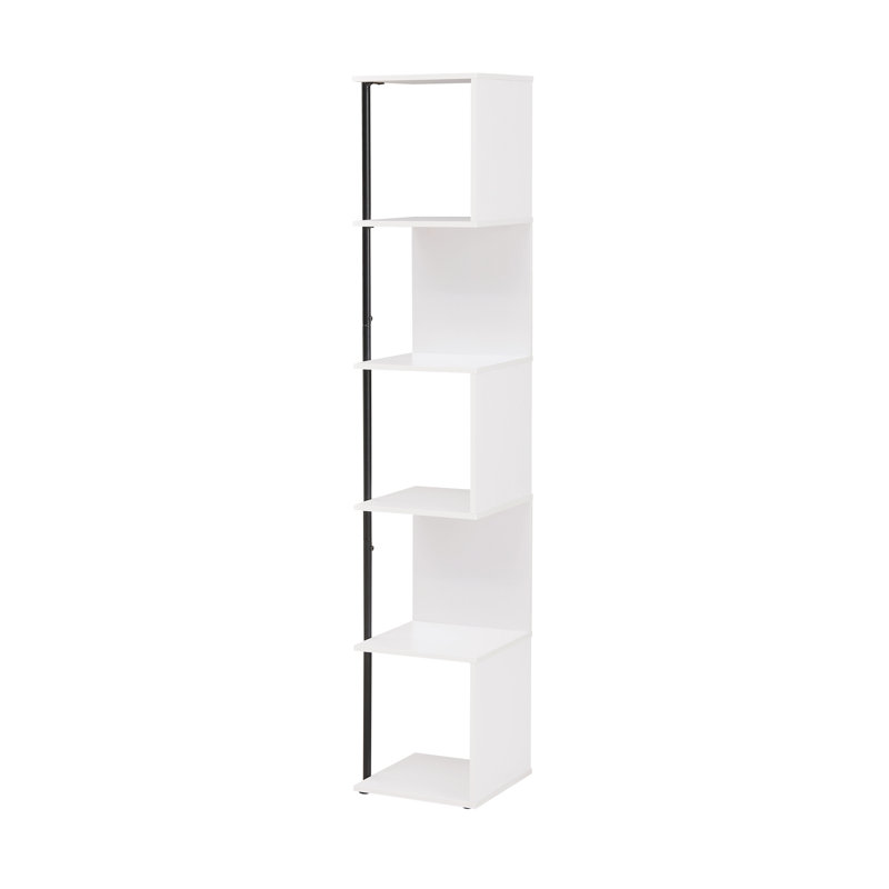 White Wood 5-Tier Corner Bookcase with Metal Support