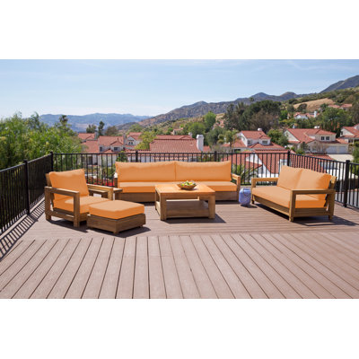 Crelake Teak 7 - Person Patio Conversation Set with Cushions