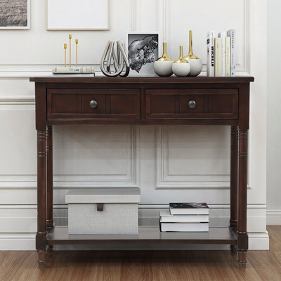 Console, console de style traditionnel avec deux tiroirs et tablette inférieure, table de couloir