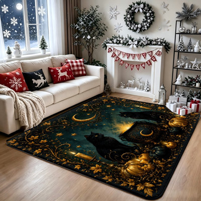 Tapis antidérapant Mystical Black Cat Celestial Moon