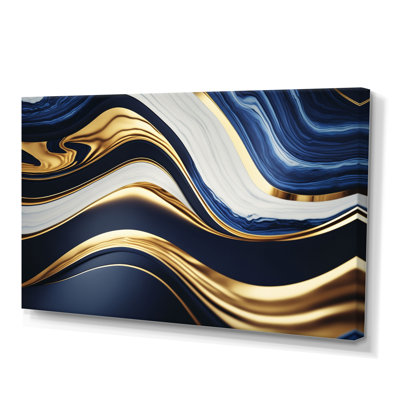 Abstract Geode Waves Blue And Gold V - Abstract Canvas Prints