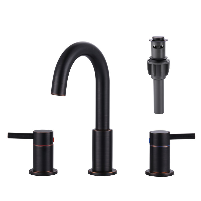 Widespread 2-handle Bathroom Faucet with Drain Assembly, Bronze