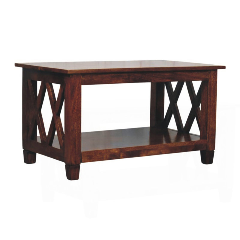 Table basse en bois massif Belmont, structure en X, châtaignier, brun foncé