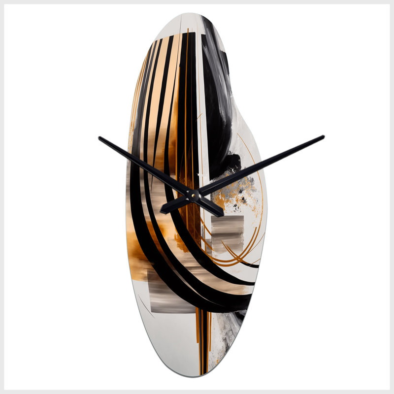 Grande sculpture horloge murale noire à motif doré Art Deco III, Moyenne