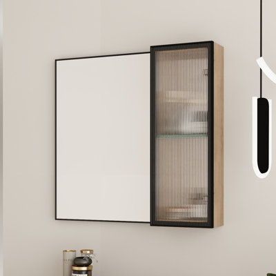 Armoire à miroir murale avec porte en acrylique, rangement mural pour salle de bain avec tablette en verre réglable (armoire de miroir seulement, sans cadre en aluminium noir) L 10 po x H 27,56 po