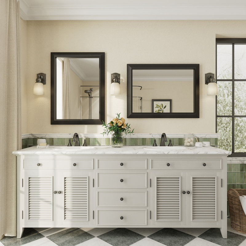 Amara Tempered Glass and Aluminum Alloy Framed French Cleat Mounted Wall Mirror, Matte Black, 32" x 24"