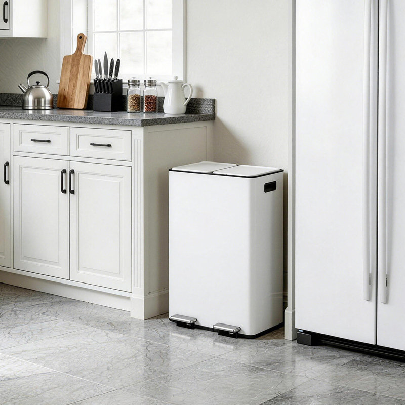 Poubelle à double compartiment de 16 gallons, poubelle de recyclage en acier inoxydable avec couvercles à fermeture en douceur et 2 seaux intérieurs amovibles pour la cuisine et le bureau