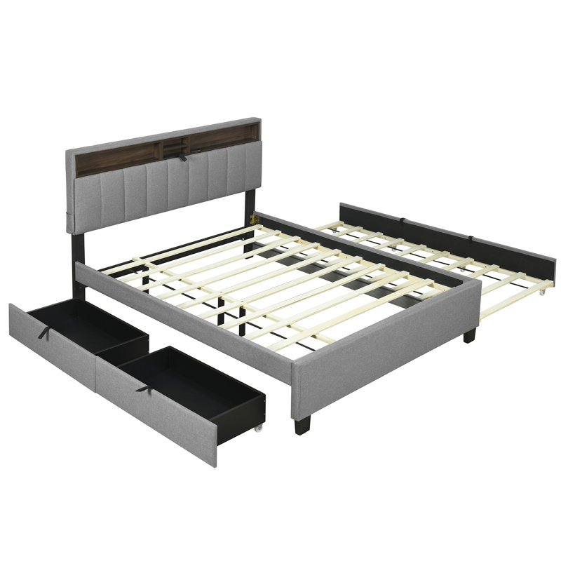 Lit plateforme tapissier, Gris