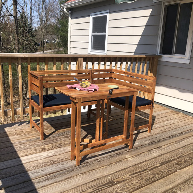 Vana Acacia 4 - Person Modular Patio Conversation Set with Cushions - Teak Frame/Navy Cushion