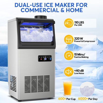 Commercial Ice Maker Machine with 20 Storage Bin, 110Lbs/24H