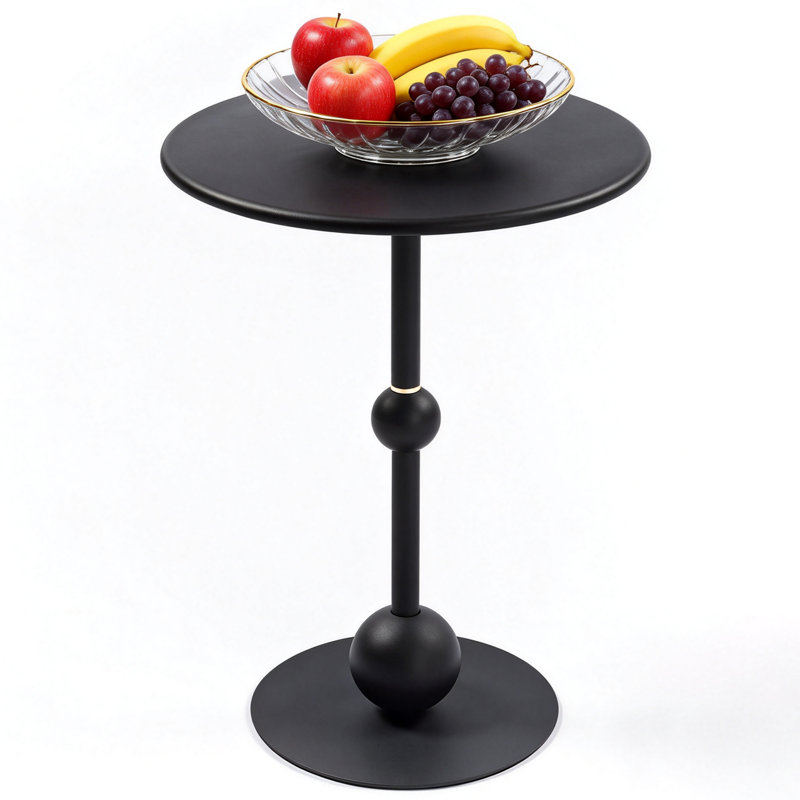 Stylish Round Metal End Table, Black