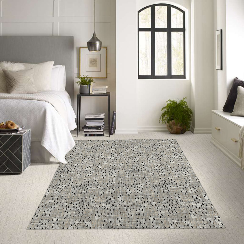 Tapis intérieur / extérieur rectangulaire en polyester tissé à la machine à motif abstrait gris clair / noir