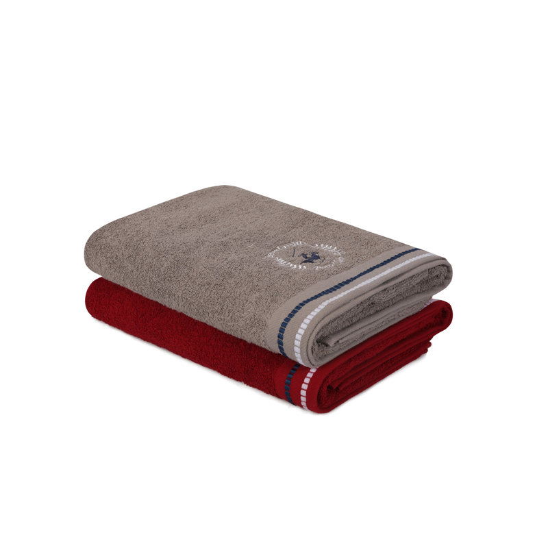Ensemble de 2 serviettes de bain 100% coton, Rouge bordeaux / gris