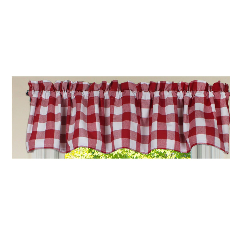 Anceline Cotton Plaid Ruffled Window Valance, Crimson Red