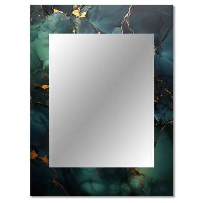Gold and Green abstract marble design III - Marble Wall Mirror, Modern Decorative Mirror, Printed Metal Art