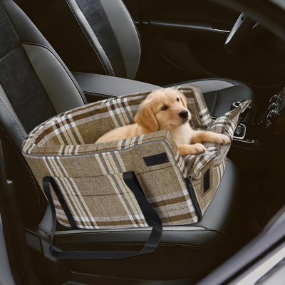 Center Console Pet Booster for Small Dogs | Portable Travel Restraint with Soft Washable Cushion & Safety Tether - Supports Pets Up to 13 lbs (Gray)