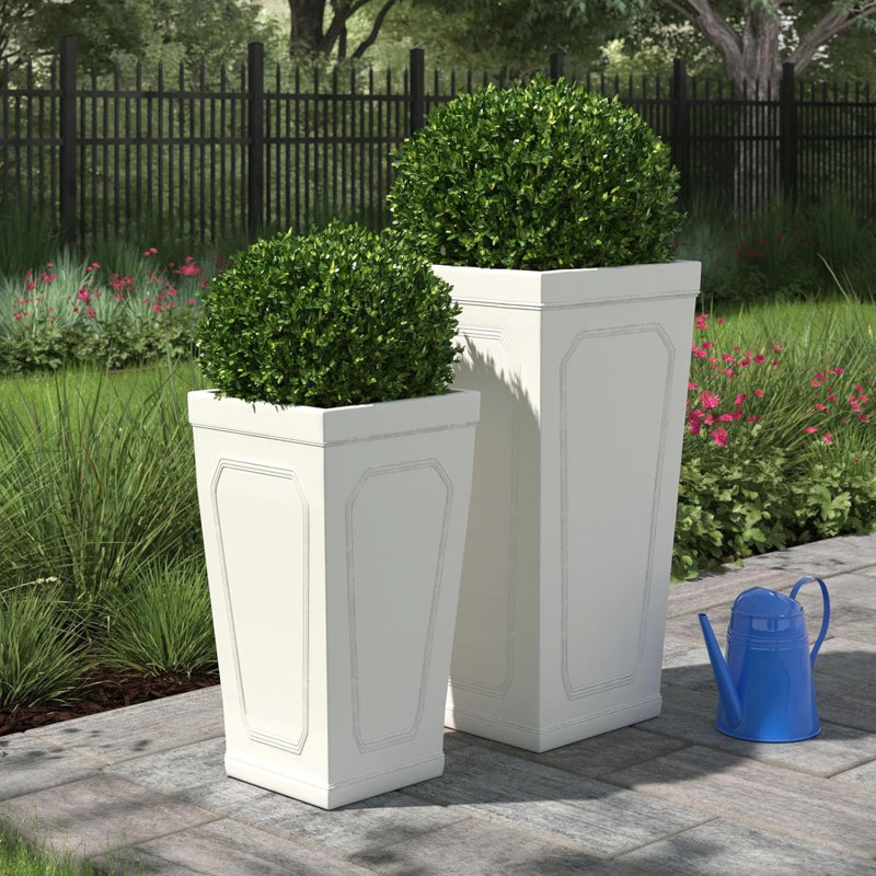 Set Of 2 Large Handmade Square Tall Plant Pots – Modern Mgo Planters With Drainage Hole For Indoor/Outdoor Garden Decoration (36/28Cm)