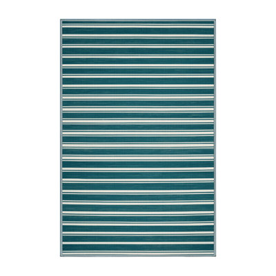 Tapis bleu à rayures horizontales lavable à la machine