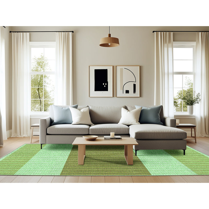 Tapis vert en laine à rayures Hyde, Rectangle 6 pi x 9 pi
