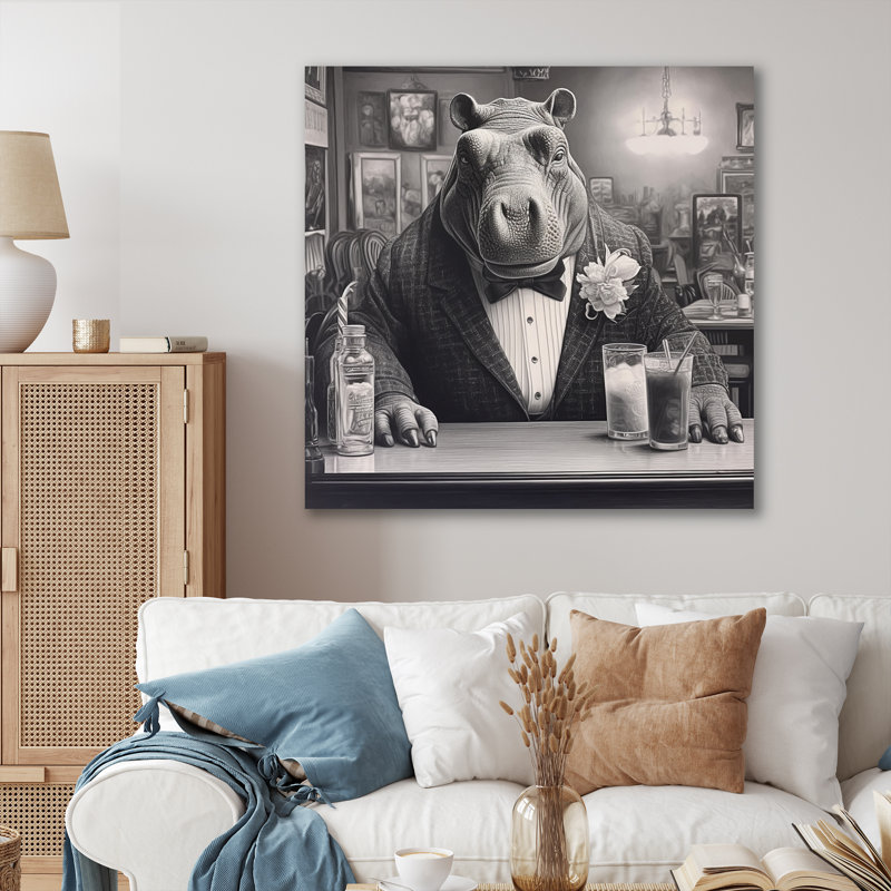 «Rhino Have A Drink II» sur toile, Toile tendue, H 30 po x l 30 po x P 1 po