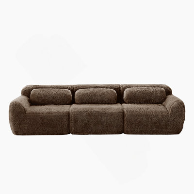114''Soft And Fluffy  Plush Fabric,Modular Sectional Sofa Couches,Ergonomic Design With Ottoman And Throw Pillows,Full-Compression Vacuum Packaging Buckle Connection For Study,Home Theater, Chocolate