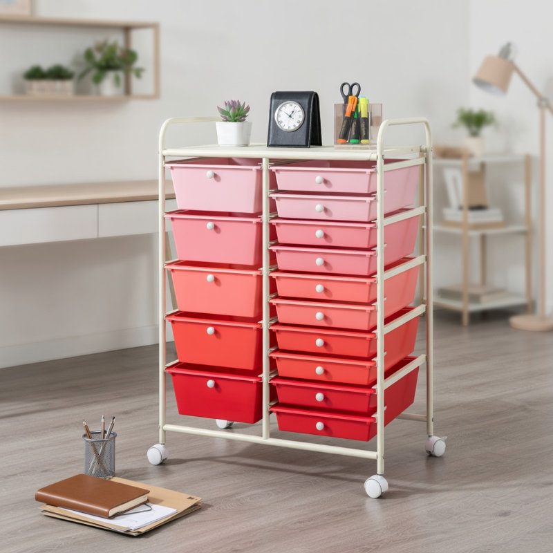 25 " Wide 15 Steel Filing Cabinet, Beige/Gradient Pink