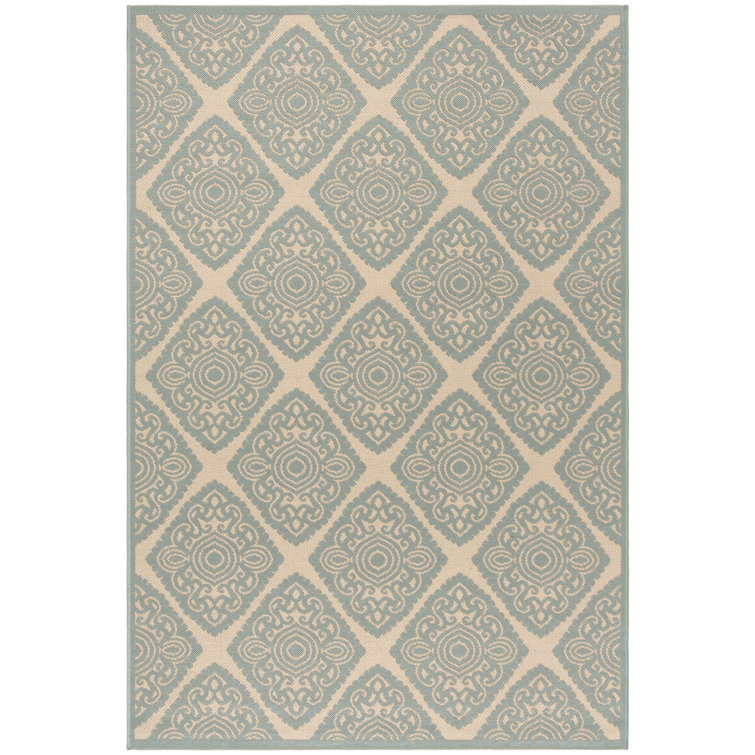 Hardrian Hooked Indoor/ Outdoor Cream/Aqua Rug