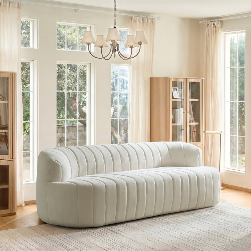 Canapé capitonné sans assemblage de 95,5 po de largeur Andrea, Ivory