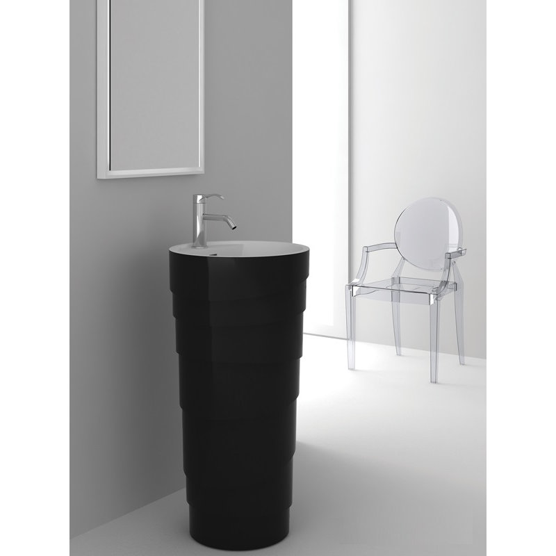 Circular Pedestal Bathroom Sink with Overflow, Black Matte