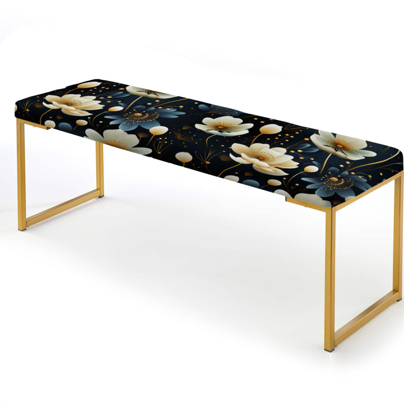 Banc floral rembourré or, Ivory/Blue Boho Chic Floral