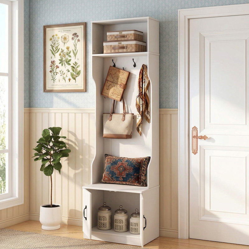 23.5" Wide 3-In-1 Hall Tree, Padded Seating Bench & Multi-Functional Storage Zones, Anti-Tip Design Suitable For Mudroom, Entryway