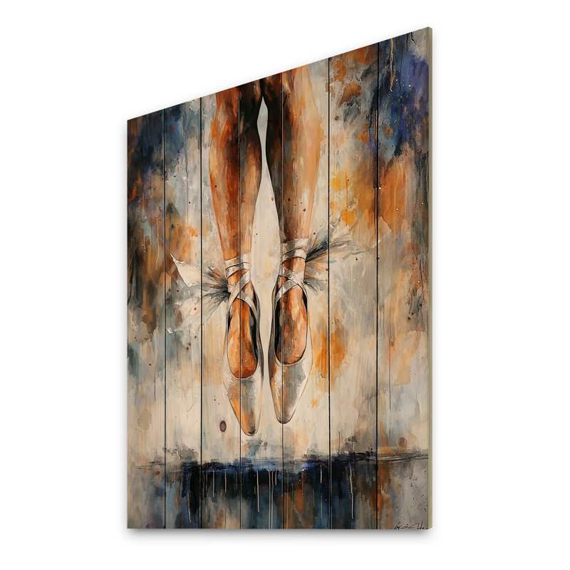 Modern Ballerina Shoes - Ballet Wood Wall Art On Natural Pine Wood, 44" H x 34" W